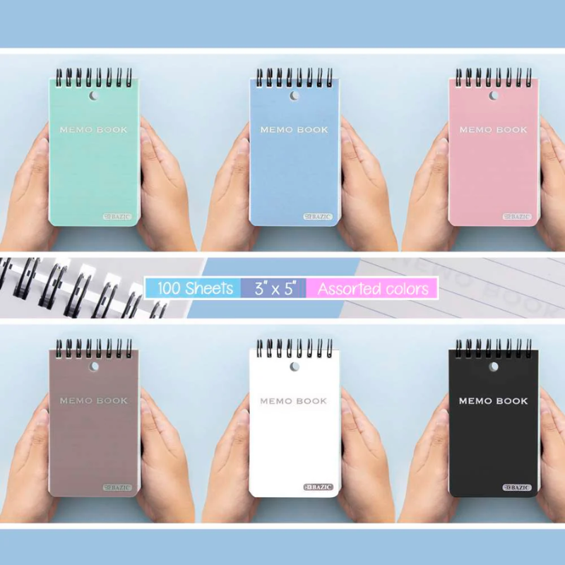 BAZIC 3" x 5" Poly Cover Top Bound Spiral Memo Book (100 Sheets)