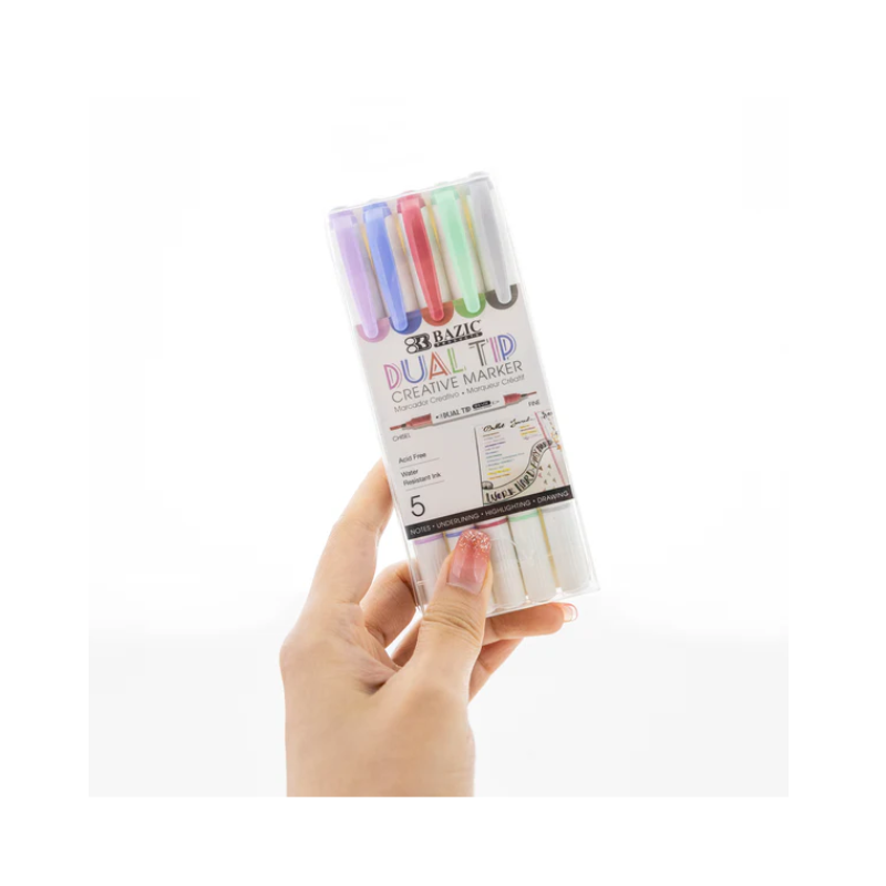BAZIC Dual Tip Creative Markers (5/Pack)