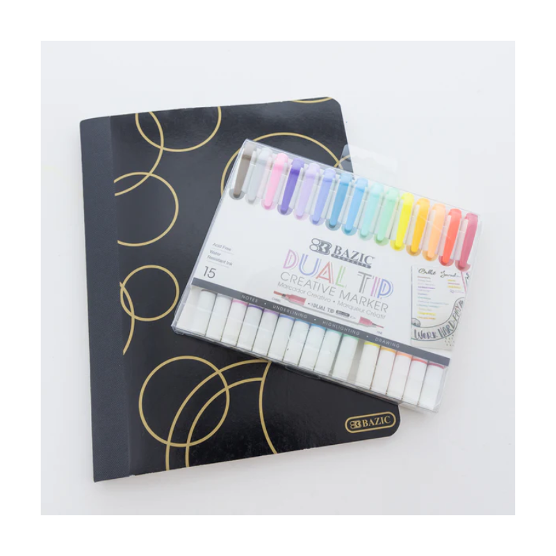 BAZIC Dual Tip Creative Markers (15/Pack)