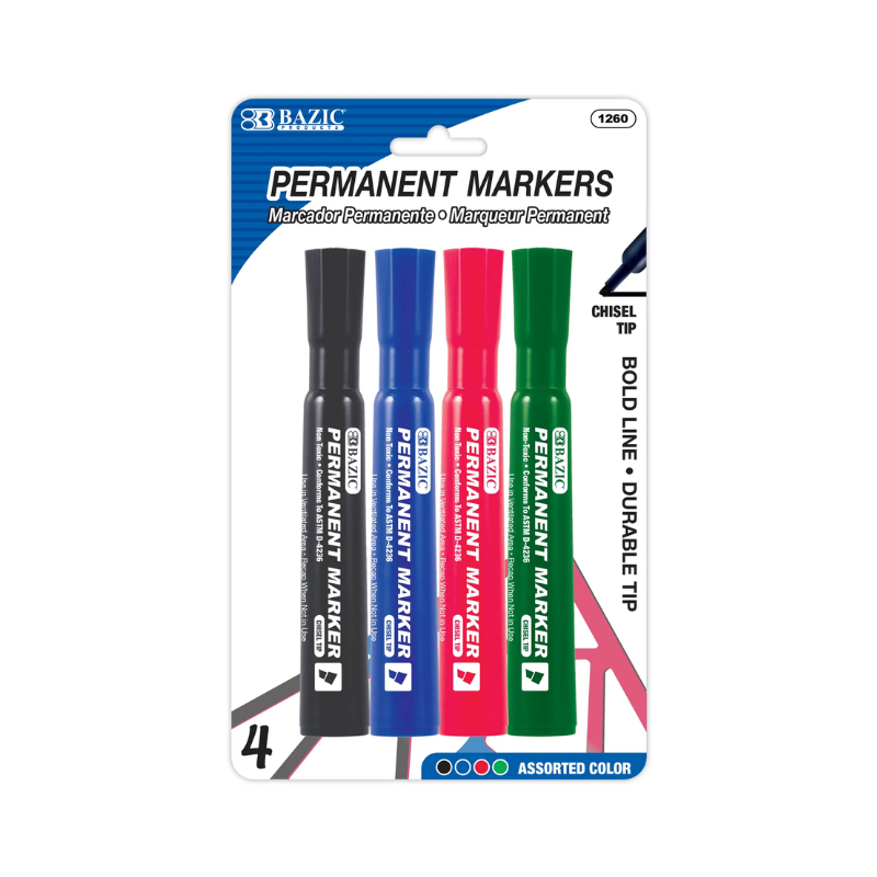 Bazic Assorted Colours Chisel Tip Desk style Permanent Marker