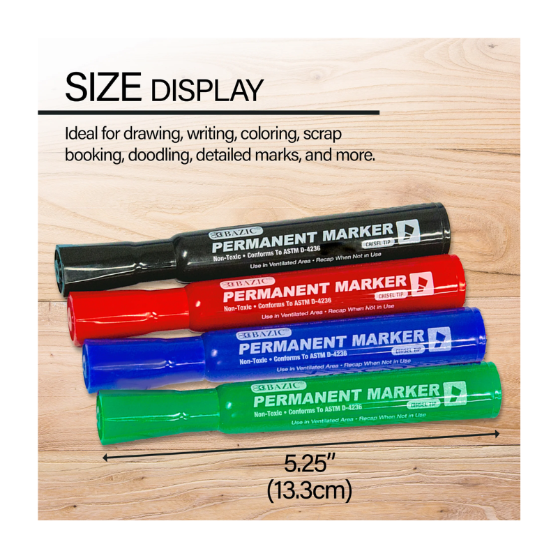 Bazic Assorted Colours Chisel Tip Desk style Permanent Marker