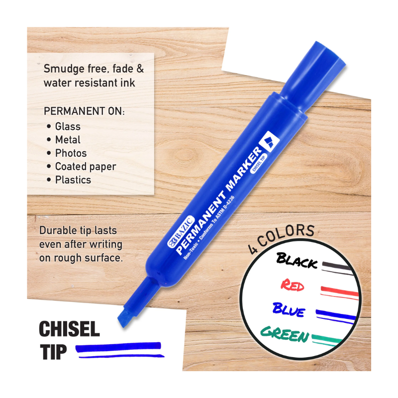 Bazic Assorted Colours Chisel Tip Desk style Permanent Marker