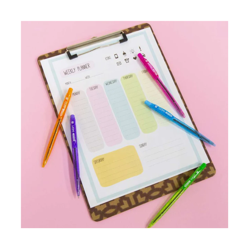 BAZIC Ixion Coloured Barrel Retractable Black Ink Pen (5/Pack)