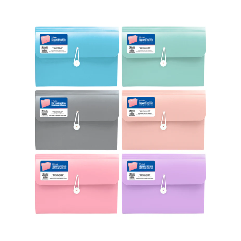BAZIC Pastel 7-Pocket Letter Size Poly Expanding File
