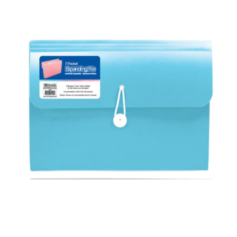 BAZIC Pastel 7-Pocket Letter Size Poly Expanding File