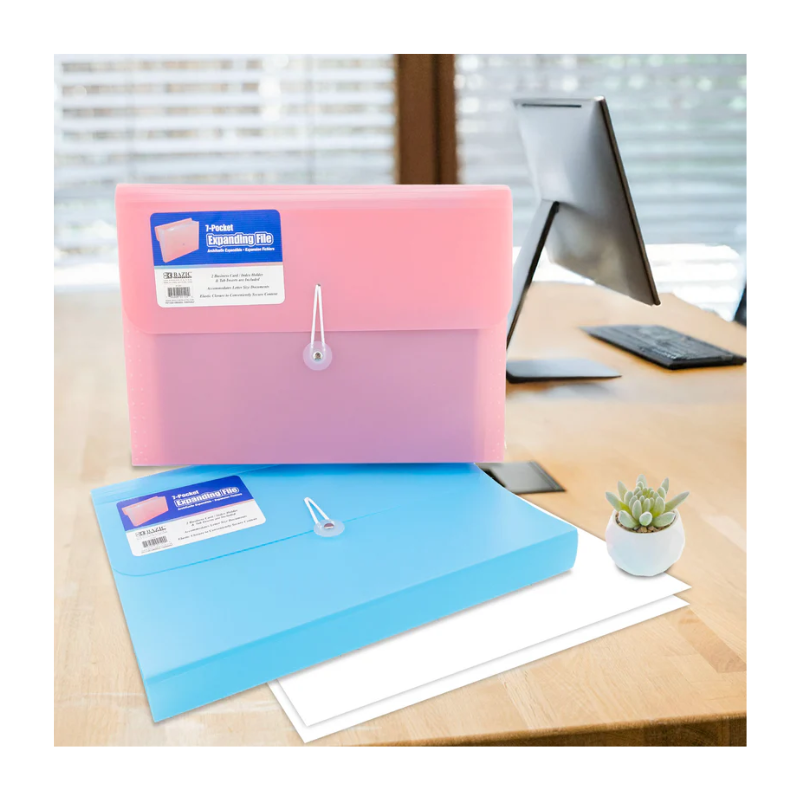 BAZIC Pastel 7-Pocket Letter Size Poly Expanding File