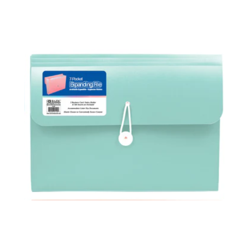 BAZIC Pastel 7-Pocket Letter Size Poly Expanding File