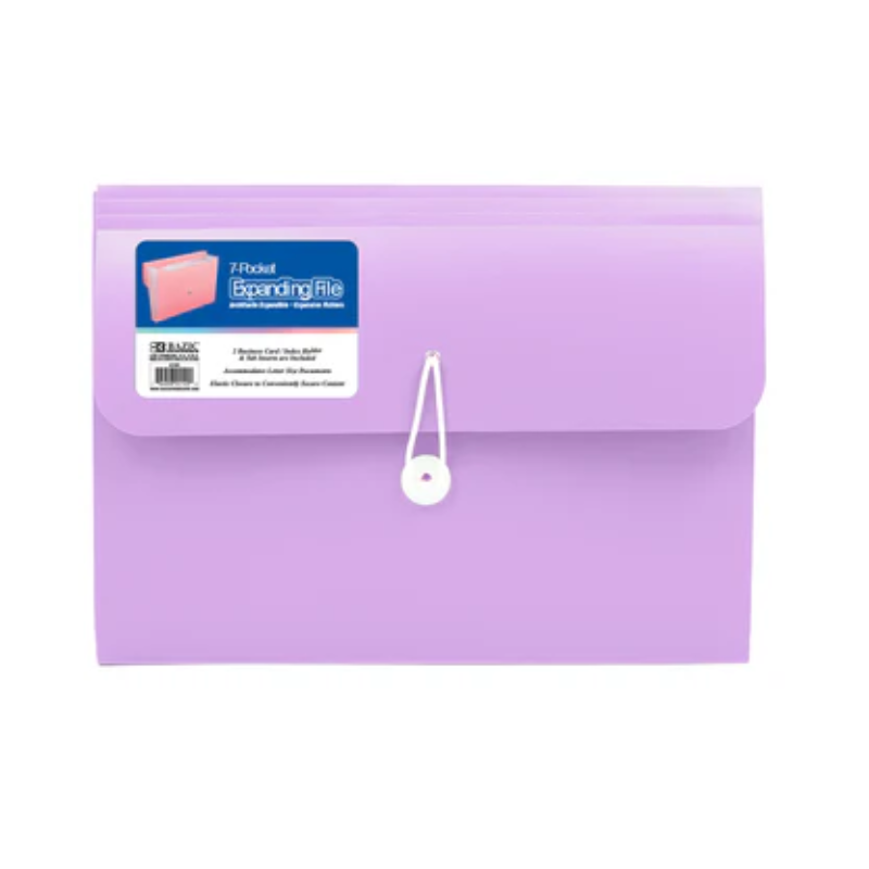 BAZIC Pastel 7-Pocket Letter Size Poly Expanding File