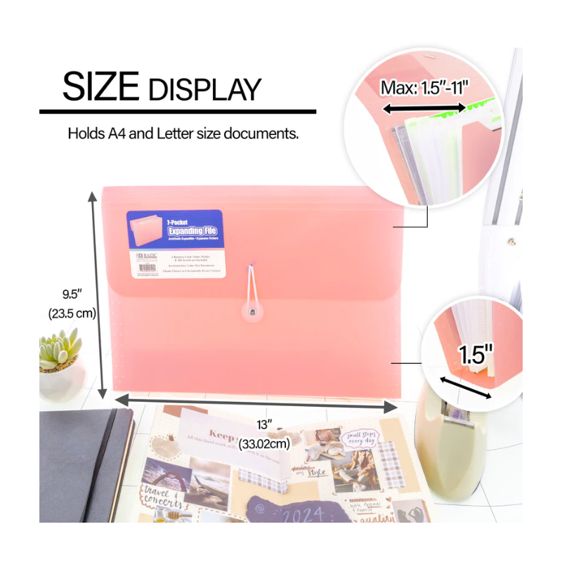 BAZIC Pastel 7-Pocket Letter Size Poly Expanding File