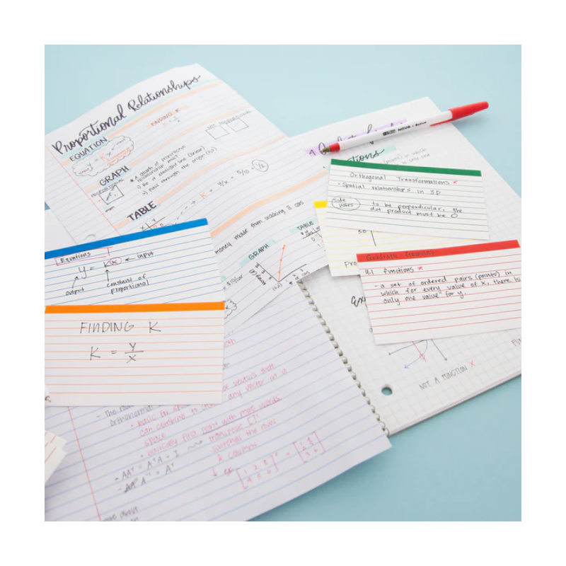 BAZIC 3" X 5" Ruled Colour Coded Index Card (100 Sheets)