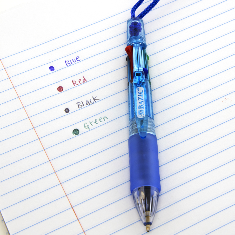 BAZIC 4-Colour Neck Pen w/ Cushion Grip (1/Pack)