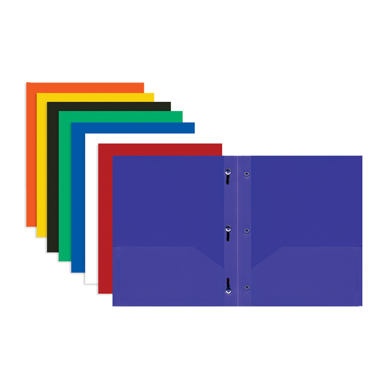 BAZIC 2-Pocket Poly Portfolio w/ 3-Prong Fastener – Solid Colours