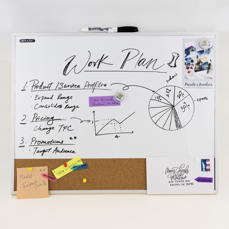 BAZIC 16" x 20" Aluminum Framed Magnetic Dry Erase Board & Cork Board