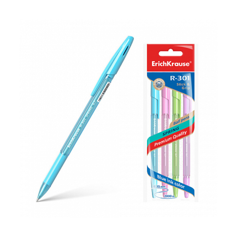 Erich Krause Spring R-301 Grip 0.7mm Ballpoint Pen (4/Pack)