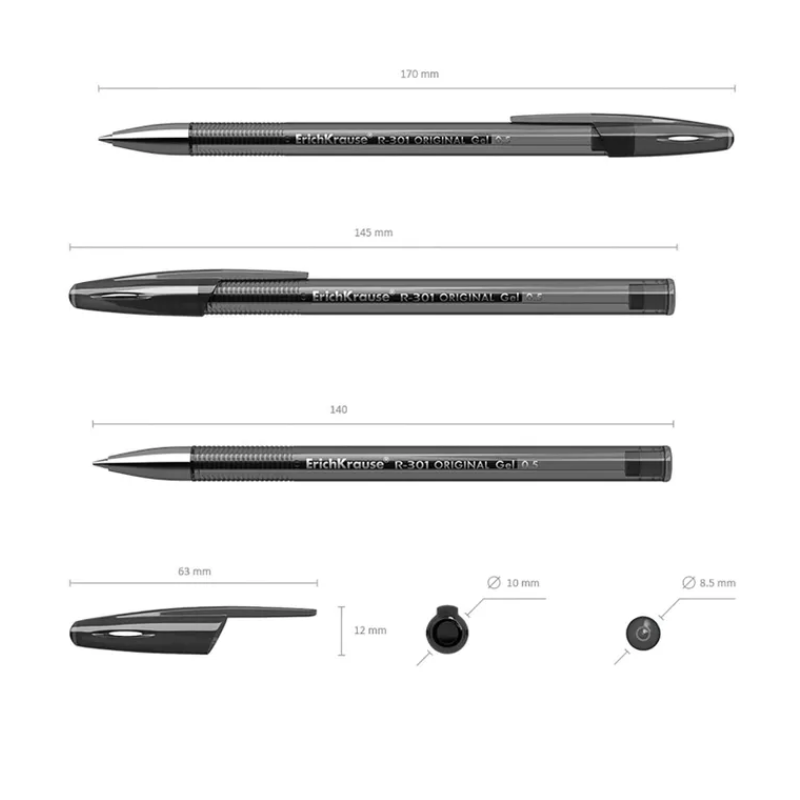 Erich Krause R-301 0.5mm Gel Pen - Black (4/Pack)