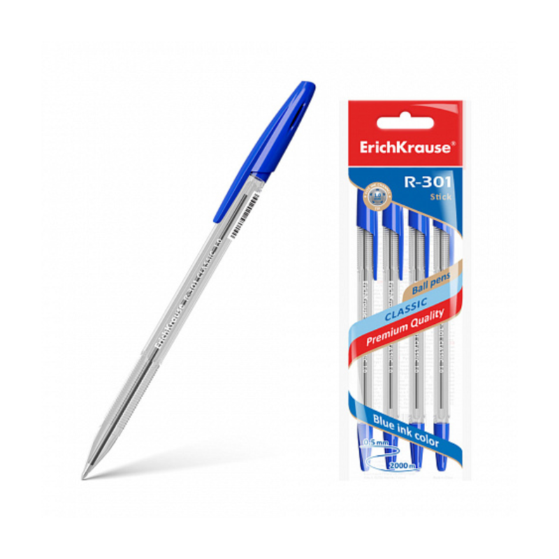 Erich Krause R-301 1.0mm Ballpoint Pen - Blue (4/Pack)