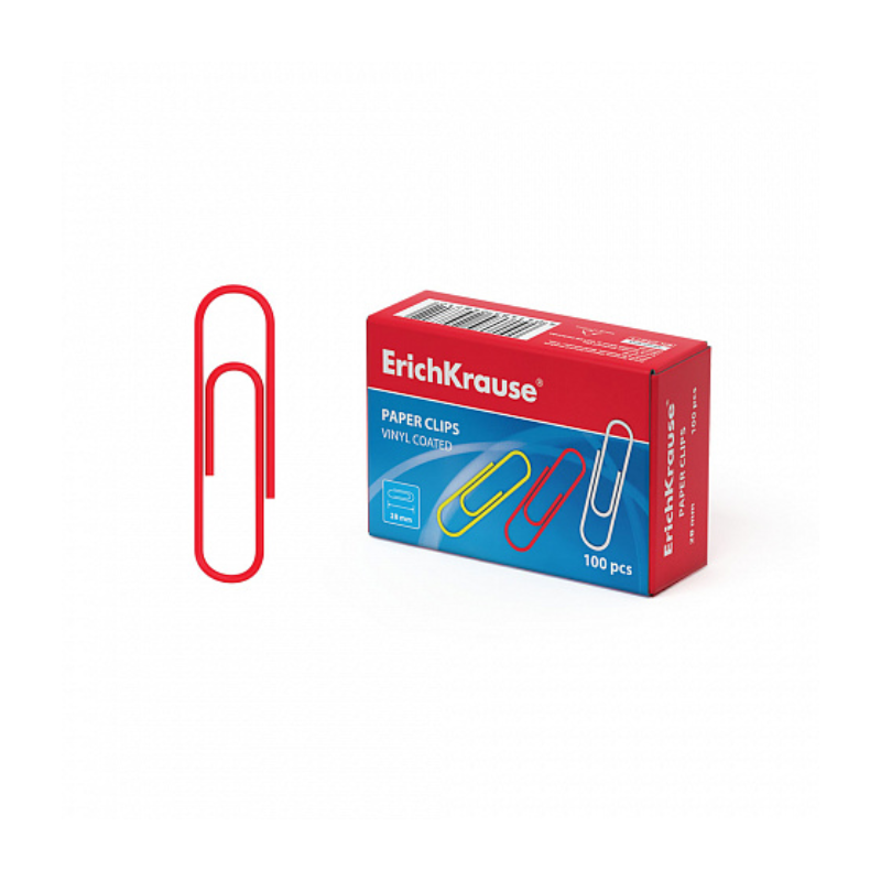 Erich Krause Vinyl Coated Coloured 28mm Paper Clips (100/Pack)