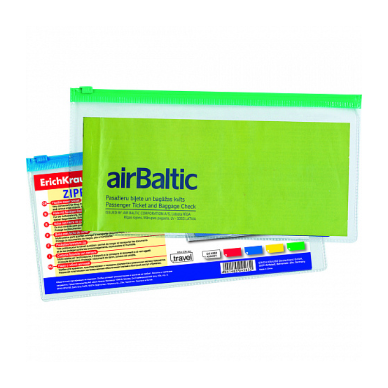 Erich Krause Travel Transparent Plastic Zip Envelope