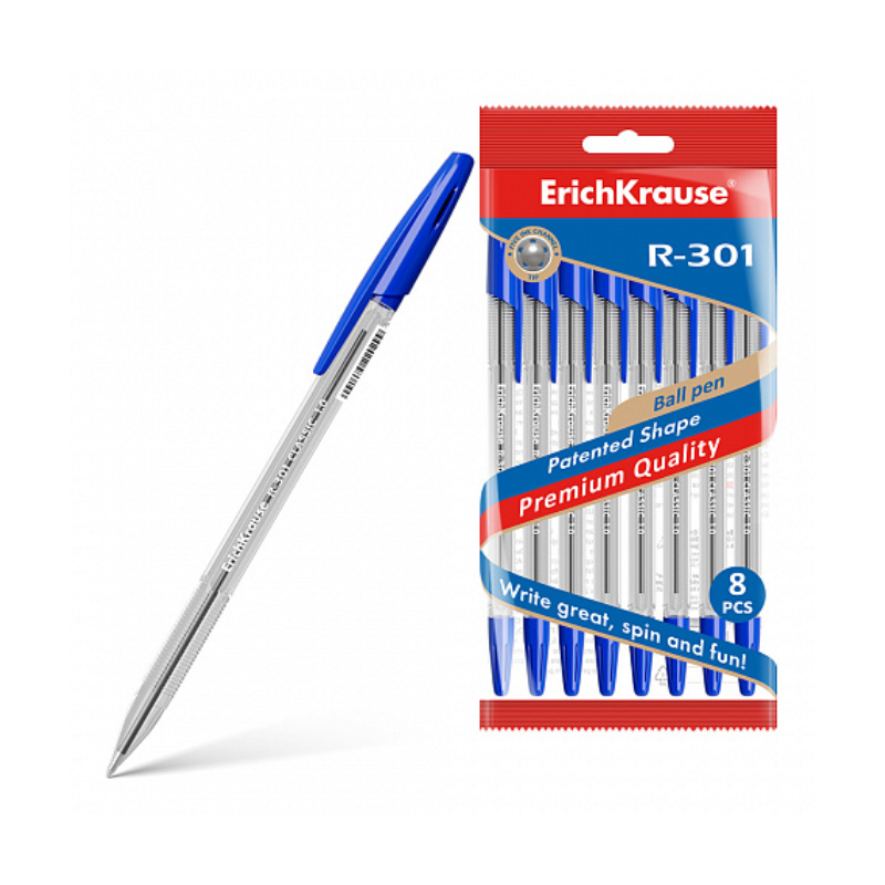 Erich Krause R-301 1.0mm Ballpoint Pen - Blue (8/Pack)
