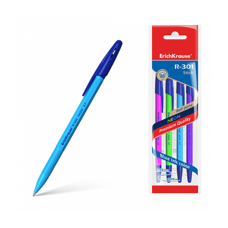 Erich Krause Neon R-301 1.0mm Ballpoint Pen (4/Pack)