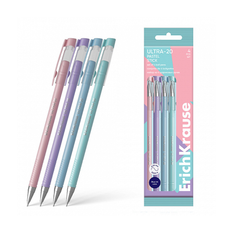 Erich Krause Ultra-20 Pastel 0.7mm Ballpoint Pen (4/Pack)