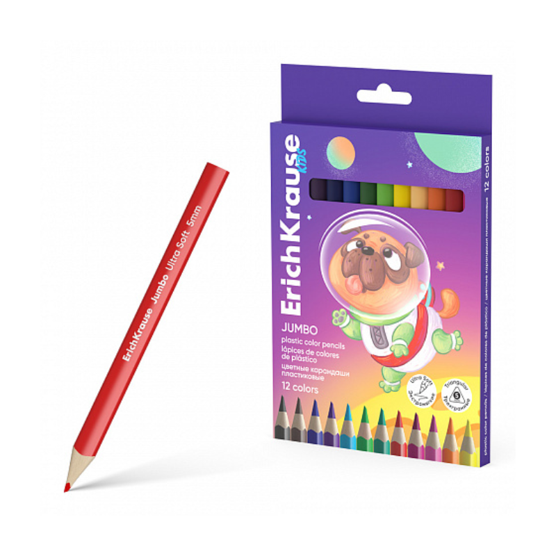 Erich Krause Space Animals Jumbo Triangular Plastic Coloured Pencils (12/Pack)