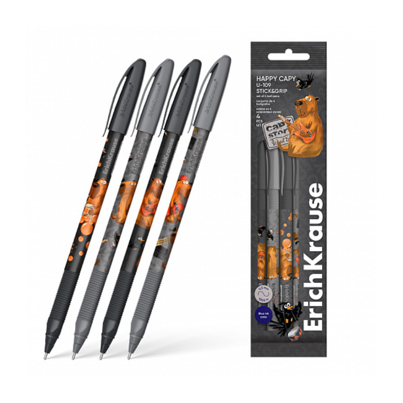 Erich Krause Happy Capy U-109 1.0mm Grip Ballpoint Pen (4/Pack)