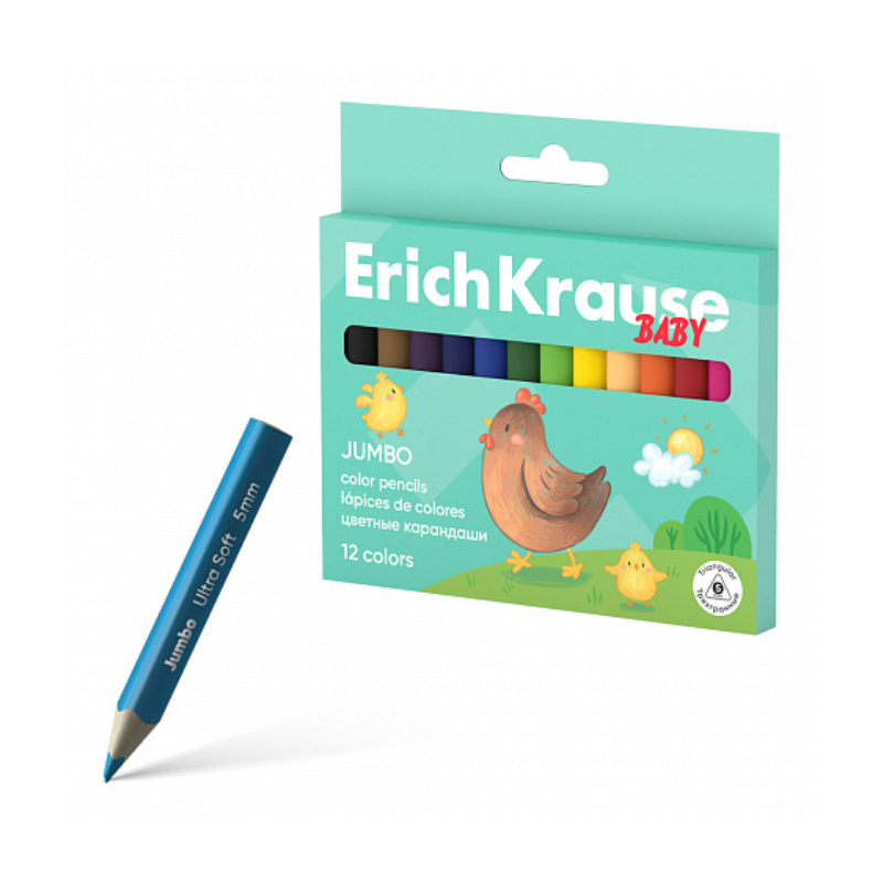 Erich Krause Jumbo Mini Triangular Coloured Pencils (12/Pack)