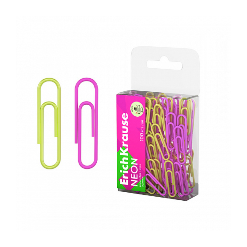 Erich Krause Vinyl Coated Neon 28mm Paper Clips (100/Pack)