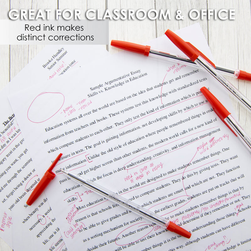 BAZIC Pure Red Stick Pen (12/pack)