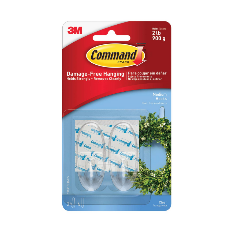 3M Command Clear Medium Utility Hooks (2/Pack)