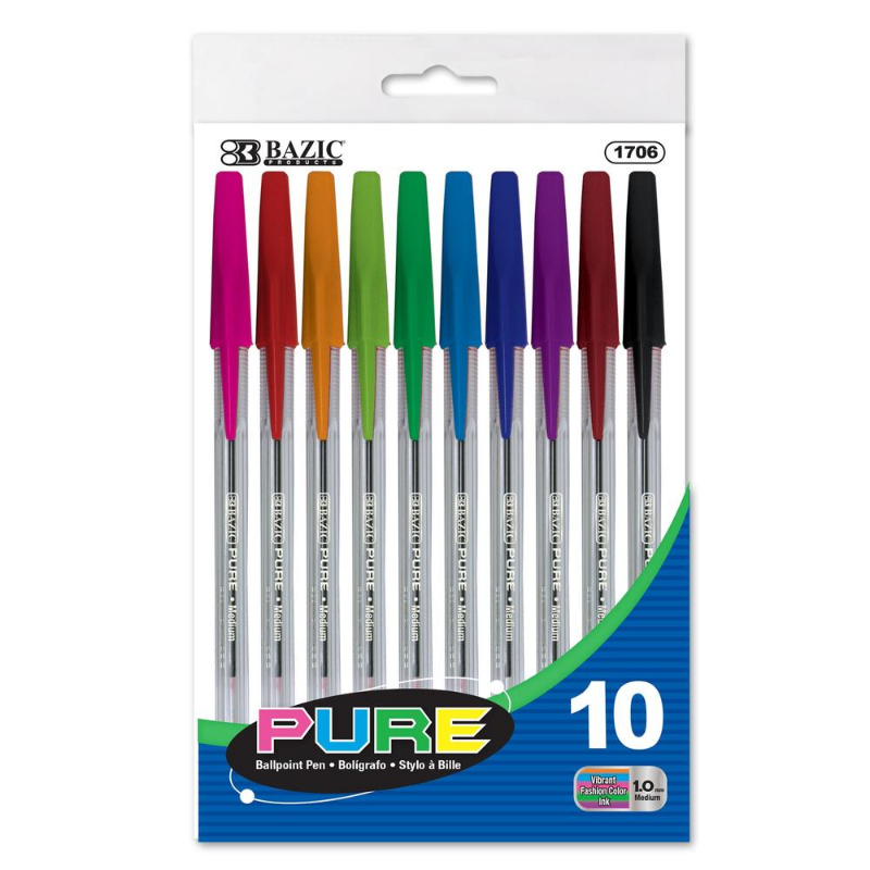 BAZIC Pure Neon Colour Stick Pen (10/Pack)