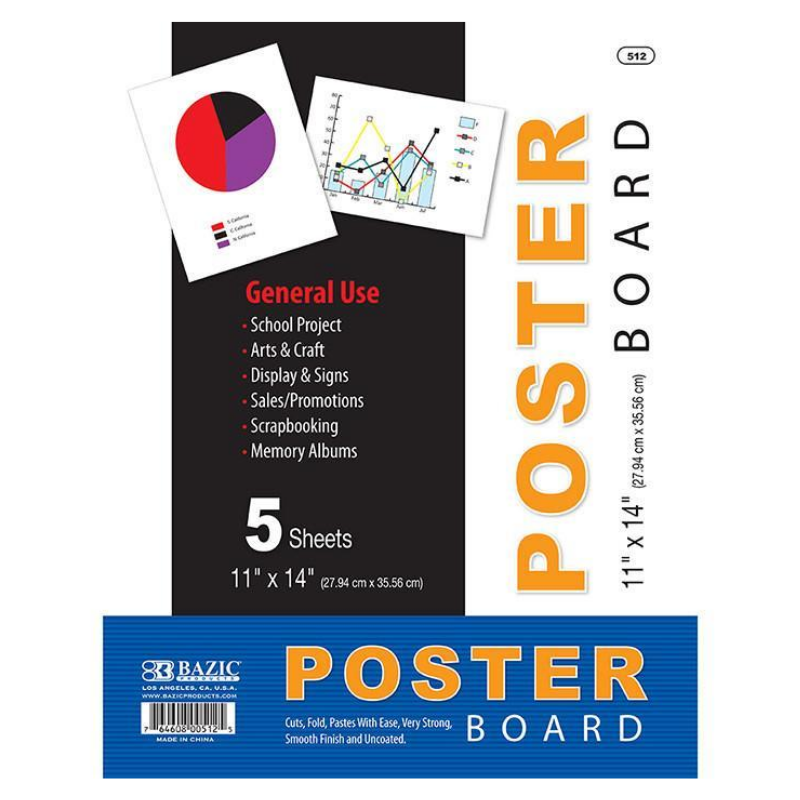 BAZIC 11" X 14" White Poster Board (5/Pack)