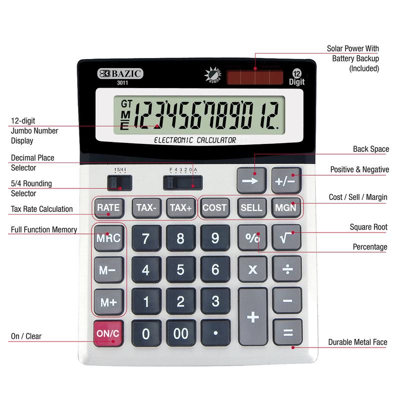 BAZIC 12-Digit Desktop Calculator w/ Profit Calculation & Tax Functions