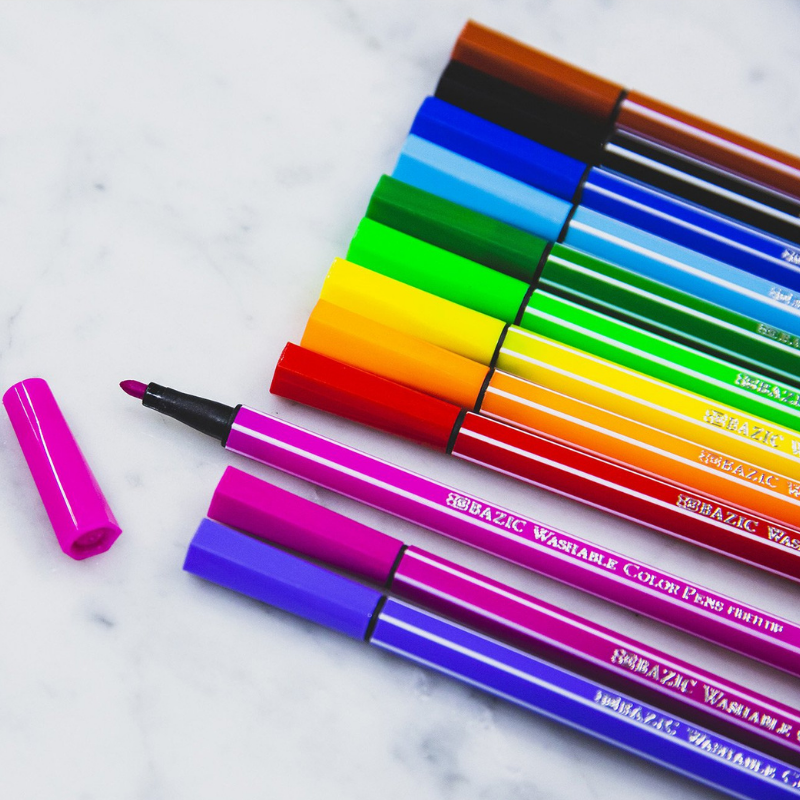 BAZIC 12 Color Washable Fiber Tip Pen
