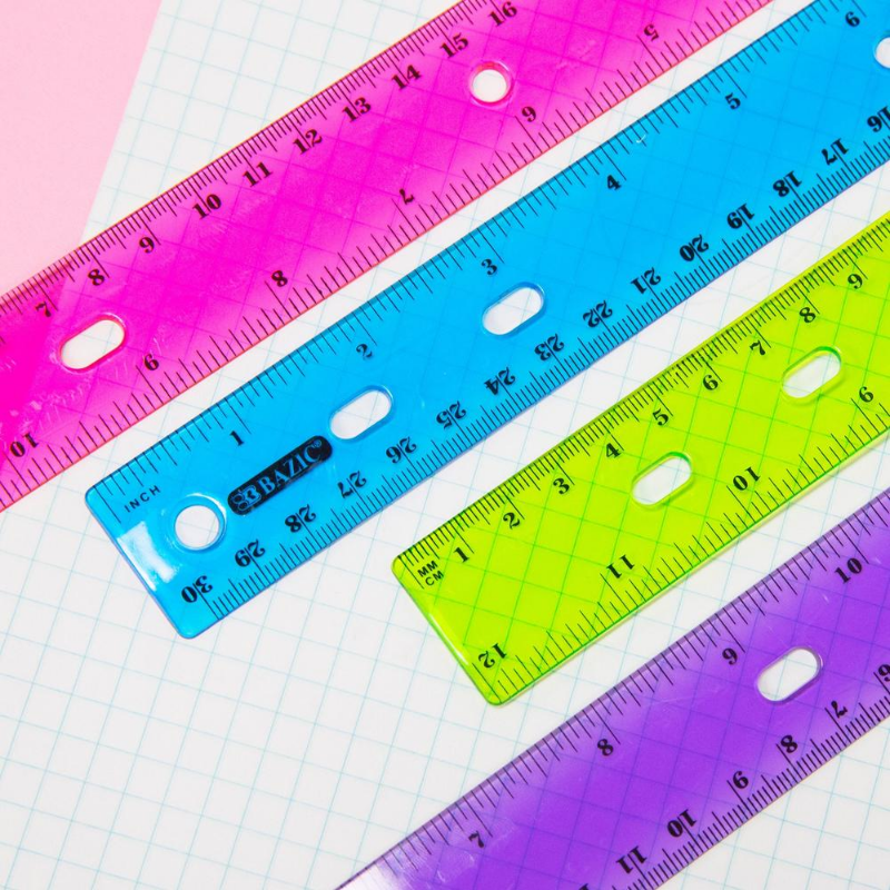 BAZIC 12" (30cm) Jeweltones Color Ruler (4/Pack)