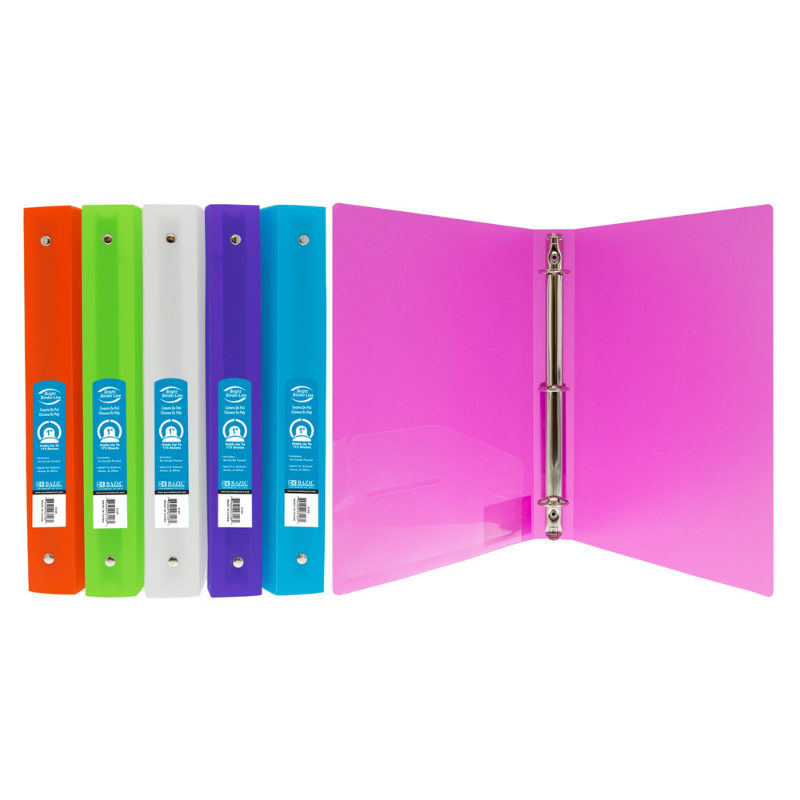 BAZIC 1" Matte Bright Color Poly 3-Ring Binder w/ Pocket
