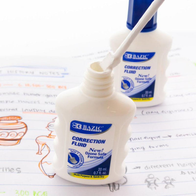 BAZIC 20ml / 0.7 fl. oz. Correction Fluid w/ Foam Brush (2/Pack)