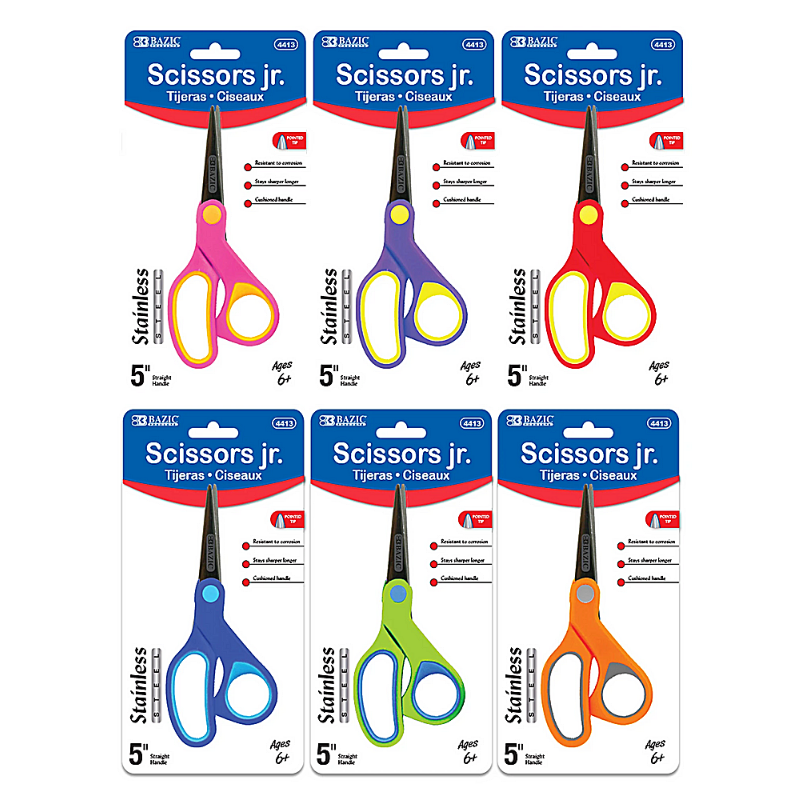 BAZIC 5" Soft Grip Pointed Tip Stainless Steel Scissors