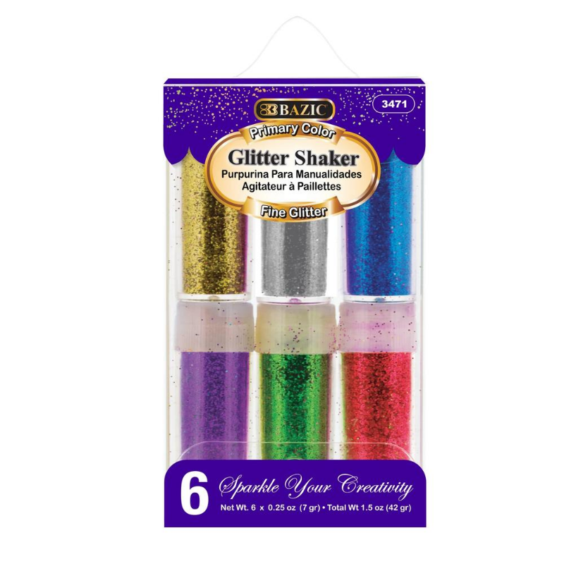 BAZIC 7g Primary Colour Glitter Shaker (6/Pack)