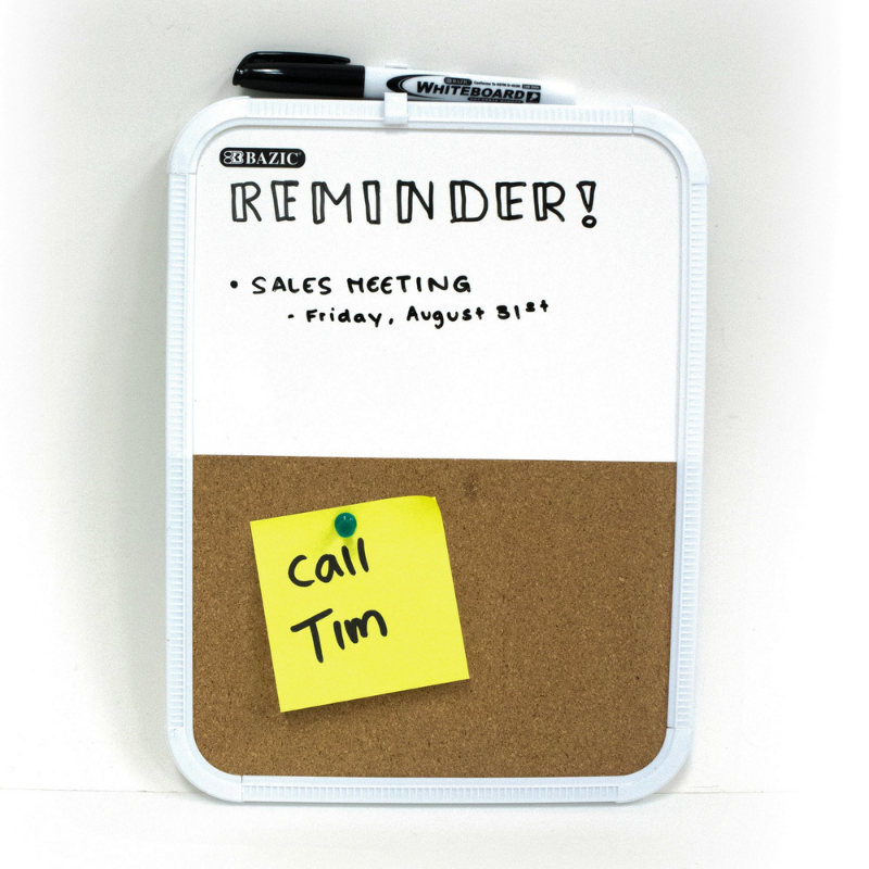 BAZIC 8.5" X 11" Dry Erase / Cork Combo Board w/ Marker