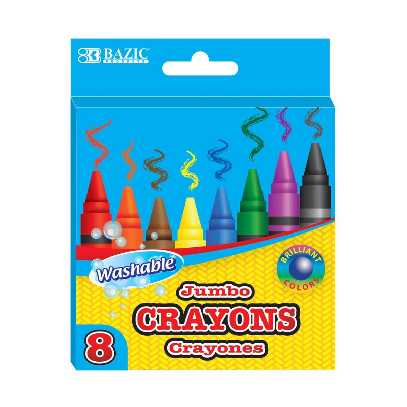 BAZIC Washable Premium Jumbo Crayons (8/Pack)