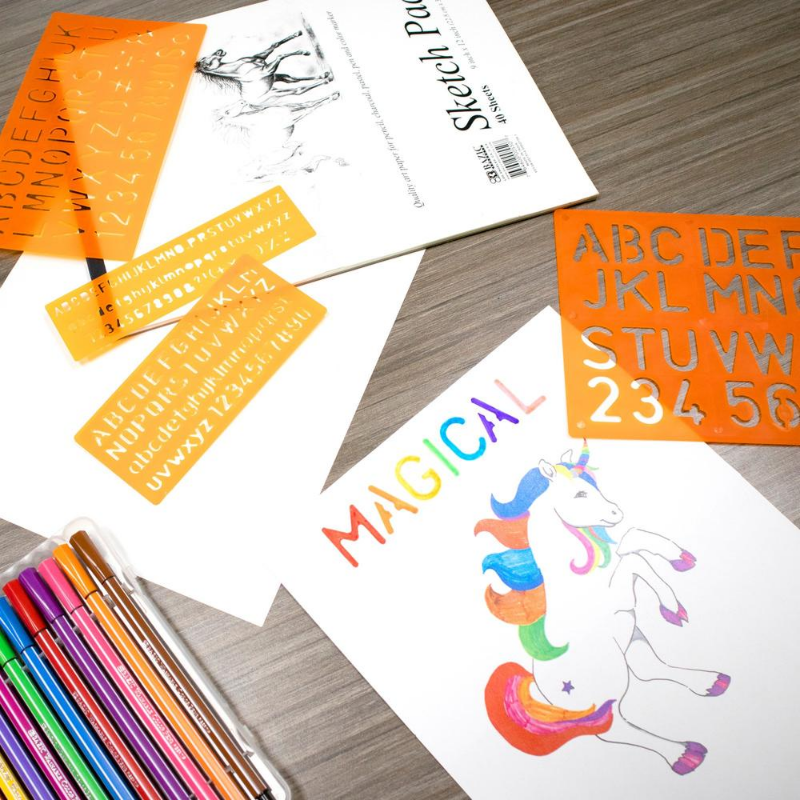 BAZIC 8, 10, 20, 30mm Size Lettering Stencil Sets (4/Pack)