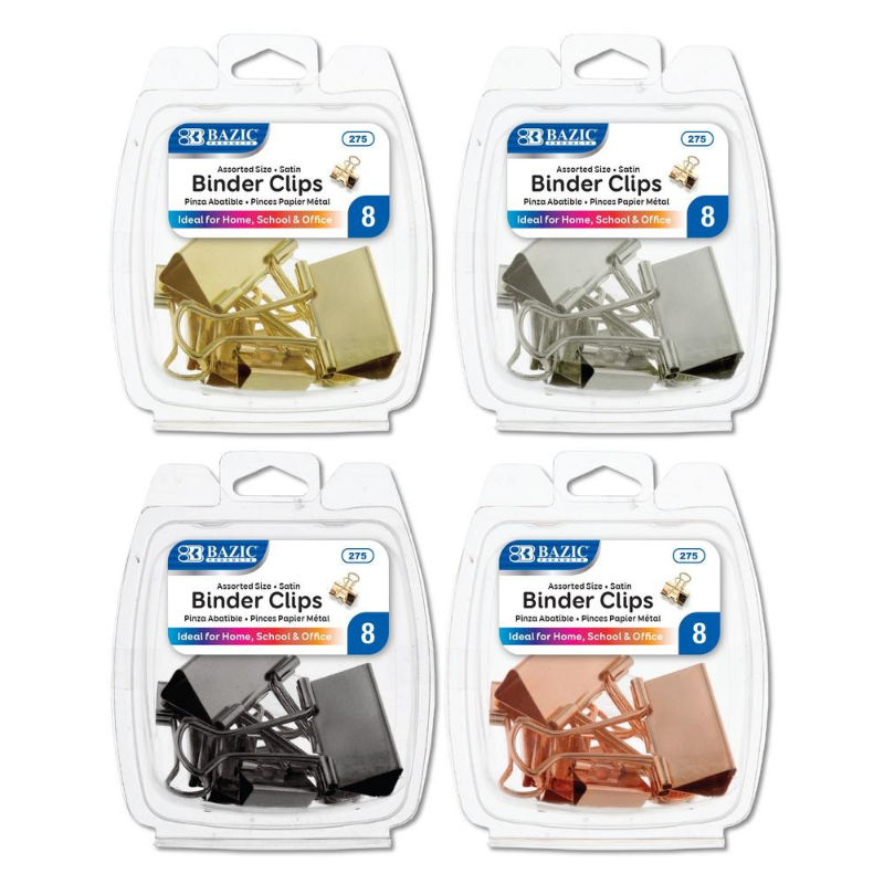 BAZIC Assorted Size Satin Binder Clip (8/Pack)