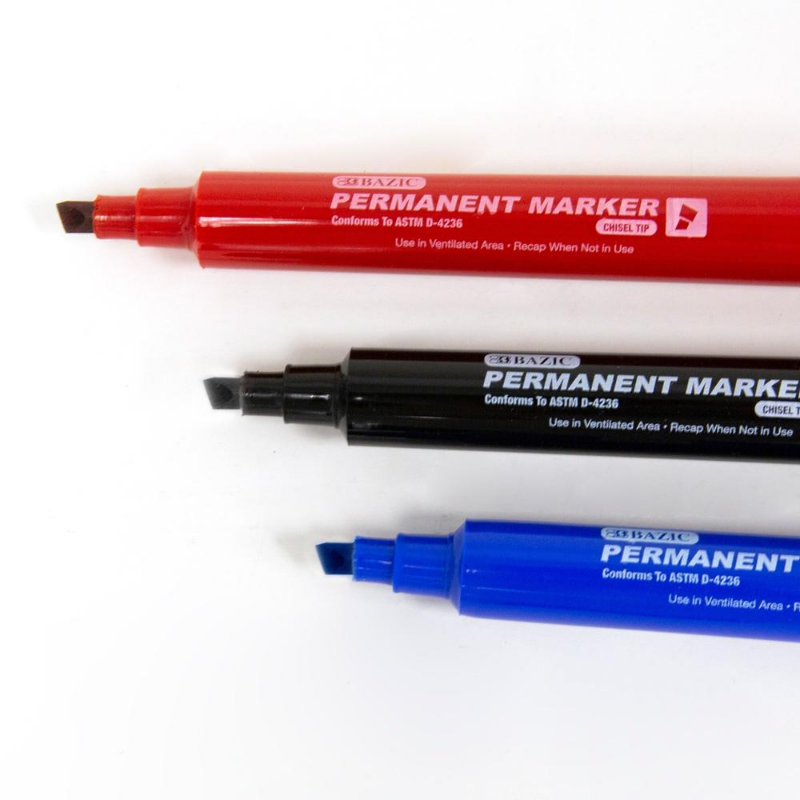 BAZIC Black Chisel Tip Jumbo Permanent Marker (3/Pack)