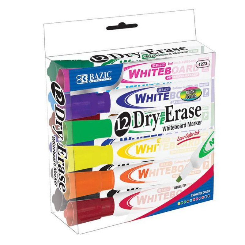 BAZIC Bright Colour Chisel Tip Dry-Erase Markers (12/Pack)