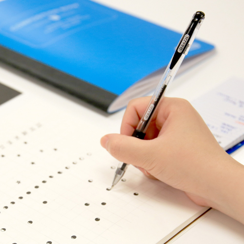 BAZIC Essence Black Gel-Pen w/ Cushion Grip (6/Pack)