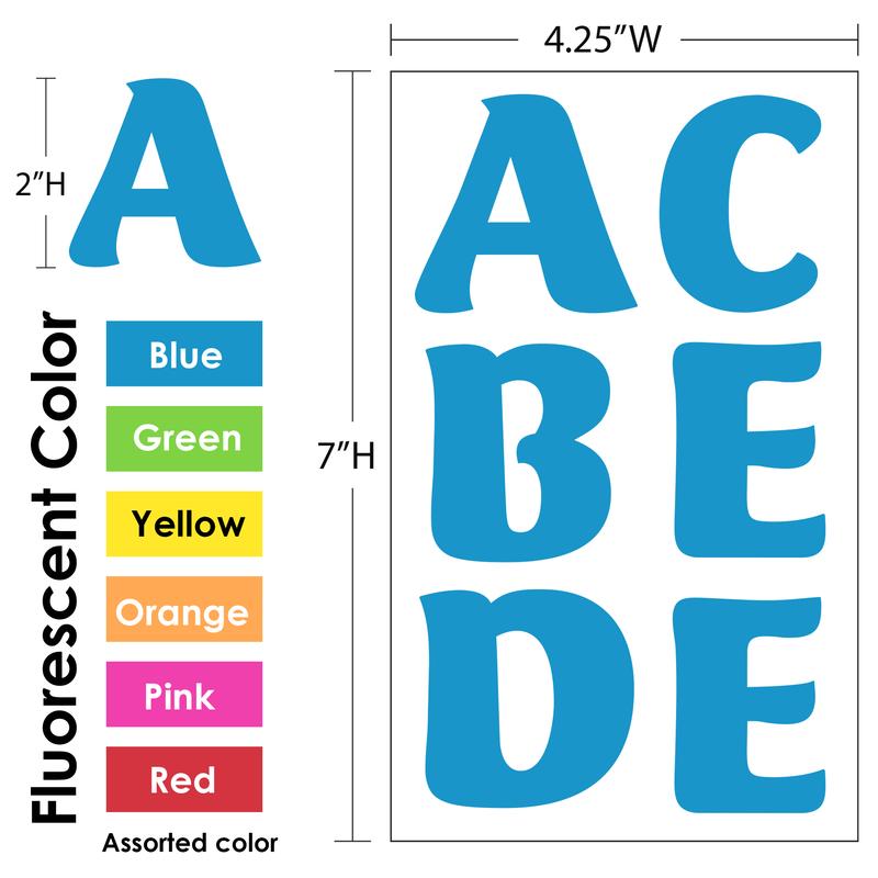 BAZIC 2" Fluorescent Color Alphabet & Number Stickers (10 Sheets)