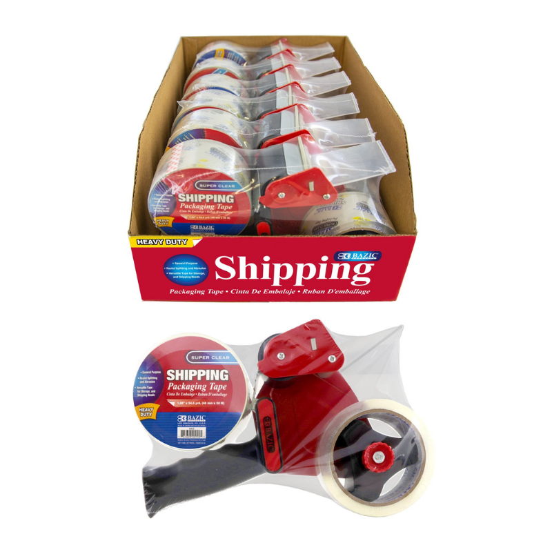 BAZIC Packaging Tape Dispenser with 2 Rolls 1.88" X 54.6 Yards Super Clear Tape
