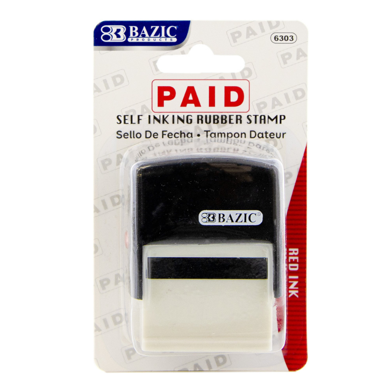 BAZIC Paid Self Inking Rubber Stamp (Red Ink)